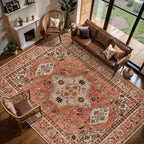 Tangsoo Boho 6x9 Area Rug Washable for Living Room, Vintage Rug Indoor Non Slip Large Area Rugs, Print Distressed Terracotta Carpet, Soft Low Pile Rug Foldable Floor Rugs for Bedroom Dining Room Dorm