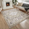 PURRUGS Vintage Farmhouse Boho Area Rug 5x7 ft, Non-Slip Machine Washable Rug, Accent Oriental Rug for Living Room, Dining Room, Bedroom, Entryway and Kitchen, Taupe/Vanilla