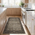 Washable Living Room Rug: 3x5 Boho Floral Soft Area Rug for Bedroom Decor - Vintage Low Pile Thin Carpet for Dining Room Non-Slip - Farmhouse Stain Resistant Rugs - Dark Brown