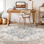 Round Rug Living Room Rugs: 10Ft Washable Boho Neutral Large Circle Soft Indoor Distressed Stain Resistant Floor Farmhouse Carpet for Bedroom Nursery Kids Playroom Office Dining Room Dorm- Beige Blue