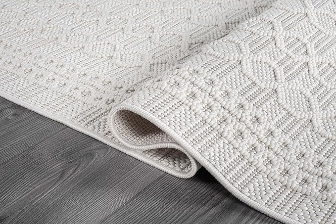Micro Loop Indoor Rug White 10x14 Boho Geometric Neutral Area Rugs for Living Room Soft Luxury Modern Low and High Pile Durable Stain Resistant Non-Shedding Indoor Area Carpet 10 x 14
