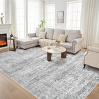 Area Rug Living Room Rugs - 9x12 Abstract Large Soft Indoor Washable Rug Neutral Modern Low Pile Carpet for Bedroom Dining Room Farmhouse Home Office - Vintage Grey