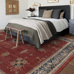 RUGGABLE Washable Vintage Area Rug – Verena Amber Red 10x14, Stain-Resistant, Non-Slip – Large Machine Washable Rugs for Living Room, Bedroom, Hallway, Entryway & Office–with Cushioned Pad