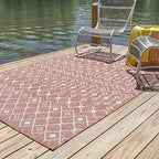 Unique Loom Outdoor Trellis Collection Area Rug - Tribal Trellis (10' x 13' 1" Rectangle, Rust Red/ Ivory)
