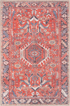 GLN Rugs Traditional Collection - Machine Washable Area Rug, Traditional Washable, Non Slip, Low Pile Chenille Rug, Living Room, Bedroom, Kitchen Rug (2' x 3' Multi Red)