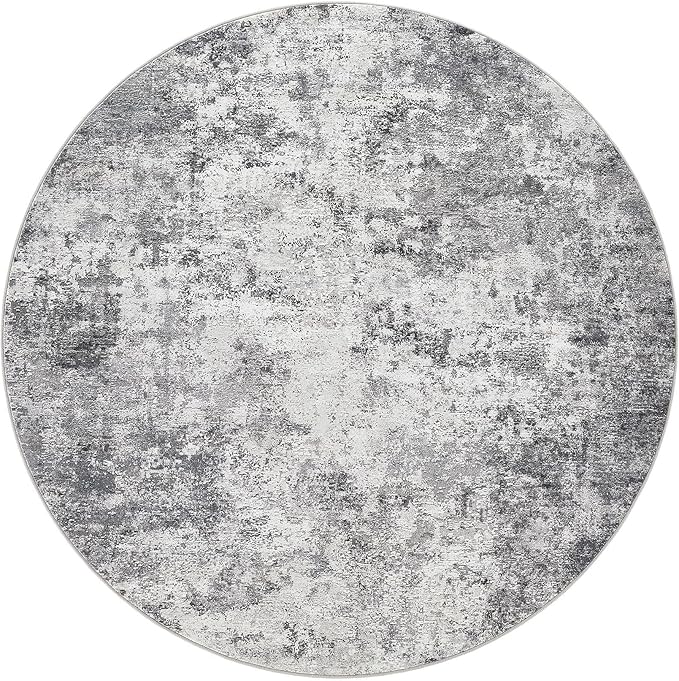4ft Round Area Rug Living Room Rugs - 4x4 Washable Neutral Modern Abstract Soft Thin Rug Indoor Floor No Slip Rug Carpet for Bedroom Under Dining Table Home Office Decor - Grey