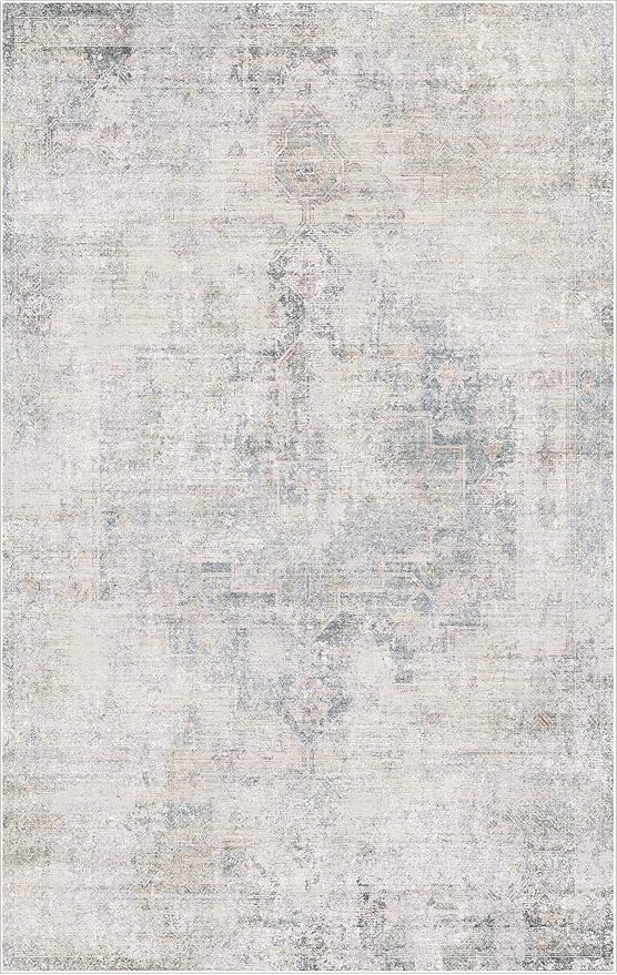 Blue Abstract Rug for Living Room - 5x8 Modern Area Rug for Home Office, Foyer, Bedroom, Low Pile & Lightweight