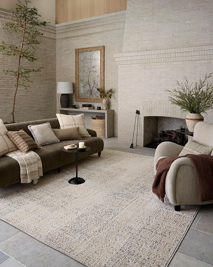 Loloi Amber Lewis Bexley Collection BEX-03 Natural/Slate 11'-6" x 15' Area Rug Neutral, Textured, Living, Bedroom, Dining, Carpet
