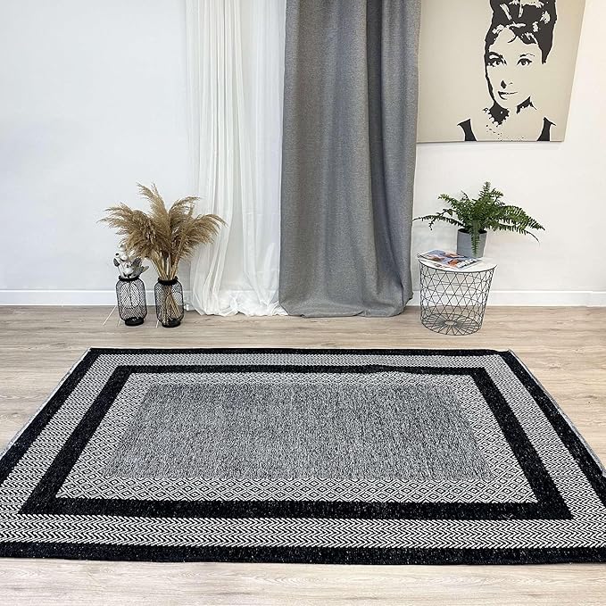 Alfa Rich 7x10 Black Washable Area Rugs for Living Room Bedroom Kitchen Dining Cotton Rug