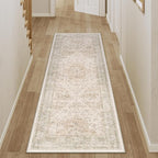 Hallway Runner Rug 2x5 Washable Beige Vintage Distressed Runner Oriental Soft Thin Indoor Carpet Non Slip Low Pile Throw Rug for Kitchen Bedroom Laundry Bedside Entryway
