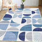 MUJOO 3x5 Rug Washable,Blue Boho Area Rugs for Bedroom Entryway Living Room Bedside,Small Throw Floor Carpet Non Slip Soft Indoor Modern Abstract Navy Blue