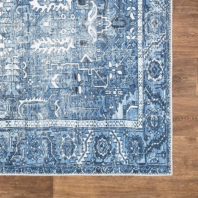 Bloom Rugs Washable Non-Slip 6' x 9' Rug - Blue Traditional Area Rug for Living Room, Bedroom, Dining Room, and Kitchen - Exact Size: 6' x 9'
