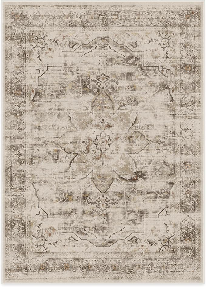 RUGGABLE Washable Vintage Area Rug – Sarrah Hazel 10x14, Stain-Resistant, Non-Slip – Large Machine Washable Rugs for Living Room, Bedroom, Hallway, Entryway & Office–with Standard Pad