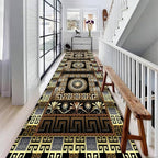 Luxury Greek Key Runner Rug, 2x7ft, Black Gold Arabic Style Long Hallway Rug Runners, Modern Black Gold Rugs for Living Room, Easy Clean Pet Friendly Non-Slip Mat for Entryway Floor