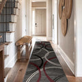 Rugshop Modern Wavy Circles Design Non-Shedding Runner Rug, Carpet for Hallway or Kitchen, Red, 2'7" x 8'