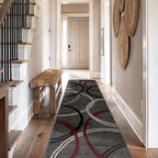 Rugshop Modern Wavy Circles Design Non-Shedding Runner Rug, Carpet for Hallway or Kitchen, Red, 2'7" x 8'