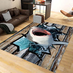 Sea Shark Kids Rugs, 3x5ft, Fierce Shark 3D Printed Carpet for Indoor, Marine Animals Broken Wooden Boards Realistic Effect Floor Mat, Dirty Resistant Machine Washable Carpets for Dorm