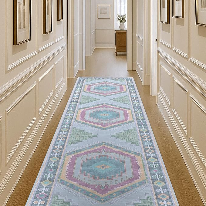 Fame Living Washable Area Rug. Modern Farmhouse. Vintage. Turkish. Bohemian. Distressed. Oriental. Traditional. Rugs for Living Room. Dining. Bedroom. Office. Entryway. Foyer. (856GP, 2'5" x 13')