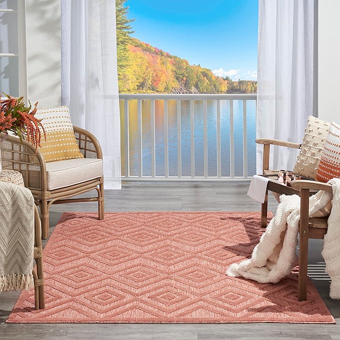 Nourison Home Versatile Coral Orange 5' x 7' Area Rug - Easy Clean, Non Shedding, Bed Room, Living Room, Dining Room, Kitchen (5' x 7')