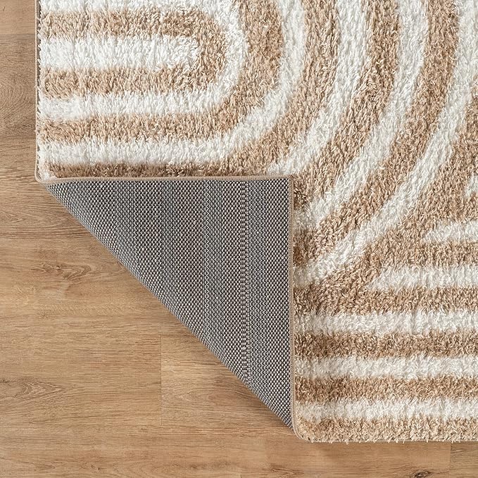 Rugshop Abstract Arch Shag Area Rug Beige 7' 10" x 10' Perfect for Large Living Rooms, Dining Areas, or Master Bedrooms