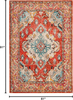 SAFAVIEH Monaco Collection Area Rug - 5'1" x 7'7", Orange & Light Blue, Boho Chic Medallion Distressed Design, Non-Shedding & Easy Care, Ideal for High Traffic Areas in Living Room, Bedroom (MNC243H)