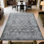 Large 8x10 Washable Area Rug for Living Room, Non Slip Vintage Traditional Rugs for Bedroom, Indoor Thin Accent Floral Nursery Carpet for Dining Room, Farmhouse (Distressed Grey)