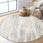 MUJOO Round Rug 4ft,Small Cicle Area Rug Washable,Circular Throw Carpet for Entryway Bedroom Kitchen,Modern Abstract Non Slip Indoor Accent Neutral Beige and Grey