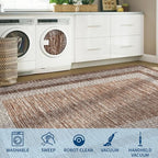 GarveeHome Extra Large Area Rug 10x13 Modern Geometric Rug with Non Slip Rubber Backing, Thin Washable Foldable Carpets, Soft Low Pile Non Shedding Printed Floor Mats for Hotel Office, Brown