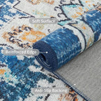 Easy-Going Boho Area Rug 2x3 Washable Entryway Rugs Front Door Mat Indoor Entrance Non-Slip Tangerine Vintage Small Entry Rug Lightweight for Living Room Bedroom Kitchen Bathroom, Floral Aqua Yellow