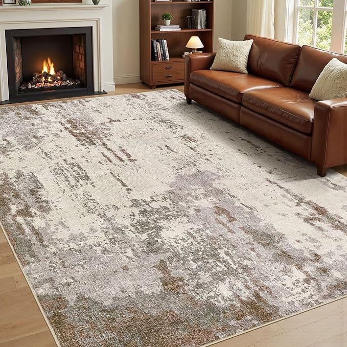 10x12 Area Rug Living Room Rugs - Washable Neutral Modern Abstract Soft Thin Rug Indoor Floor No Slip Rug Carpet for Bedroom Under Dining Table Home Office Decor - Brown/Grey/Beige