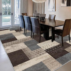 Modern Geometric Patchwork Indoor Area Rug for Living Room, Blue-Taupe 8'x 10' Large Rug Rockwood Collection Hardwood Floors Decor for Bedroom, Blue Throw Carpet for Office Entryway Dining Room