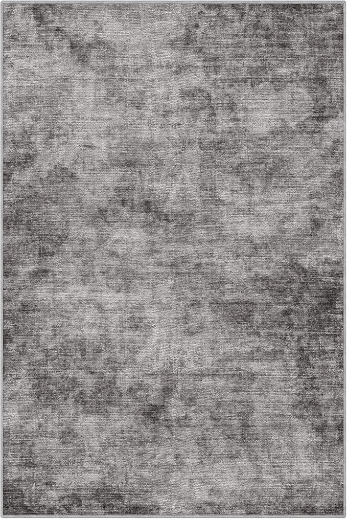 LUMI 8x12 Washable Area Rug for Living Room, Ultra Soft Modern Neutral Grey Rugs Non Slip with Rubber Backing, Low Profile, High Traffic, Stain Resistant Carpets, Ideal for Bedroom, Dining Room