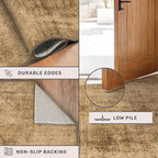 2'6"x8' Brown and Gold Kitchen Runner Rugs Non Skid Washable - 8ft Long Rugs for Hallway, Vintage Abstract Design Entryway Carpet, Neutral Dark Farmhouse Medallion Decor