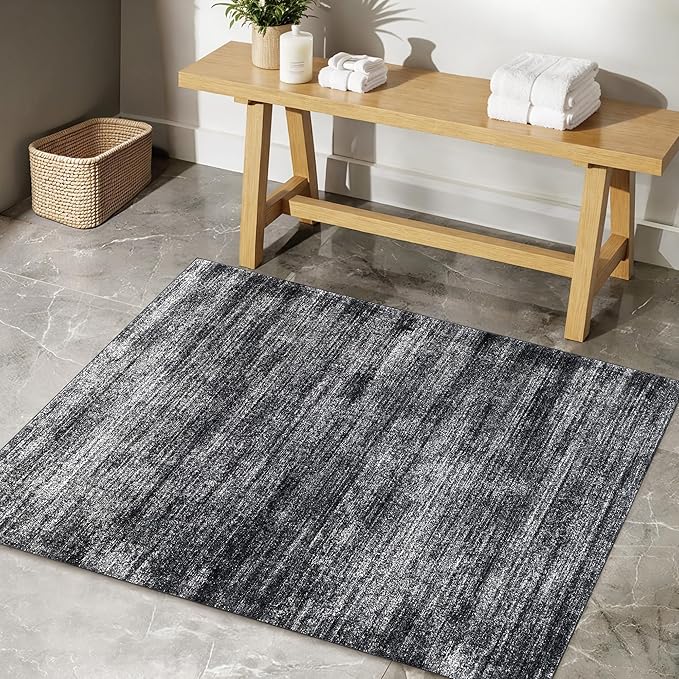 Black and White Rug for Bathroom Kitchen,Washable Non Slip Abstract Area Rugs for Entrway,2x3
