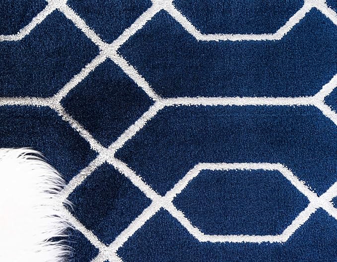 Unique Loom Marilyn Monroe Glam Collection Area Rug - Trellis (5' x 8' Rectangle, Navy Blue Silver/ Silver)