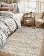 Lahome 4x6 Area Rug Living Room - Washable Office Rug Soft Dorm Rugs for Bedroom Non-Slip Ultra-Thin,Neutral Boho Print Farmhouse Indoor Rug for Entryway Classroom Taupe, 4'x6'