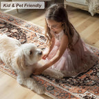 XWZO Washable Hallway Runner Rug 2x8ft — Non-Slip Low Pile Area Rug with Rubber Backing, Spill Resistant Soft Vintage Floor Carpet Runner for Kitchen Entryway Doorway Bedroom Corridor, Brick Red