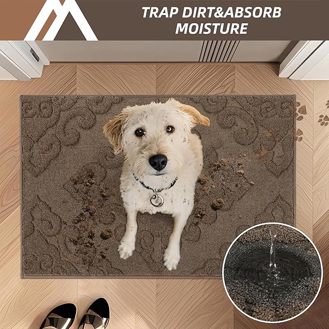 COSY HOMEER Door Mat 32”x48”,Absorbent Dirt Trapper Entryway Rugs,Non-Slip Welcome Mat,Washable Entry Rugs,Low Pile Doormat for Front Back Door,Wet Shoes & Paws,Brown