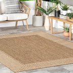 Nuloom Asha Light Brown/Ivory, 2' x 10', Casual, Striped Border, Soft and Cozy, High Traffic, Stain Resistant, Easy Clean, Durable Runner for Indoor/Outdoor Patio, Deck, Porch, Garden, Courtyard