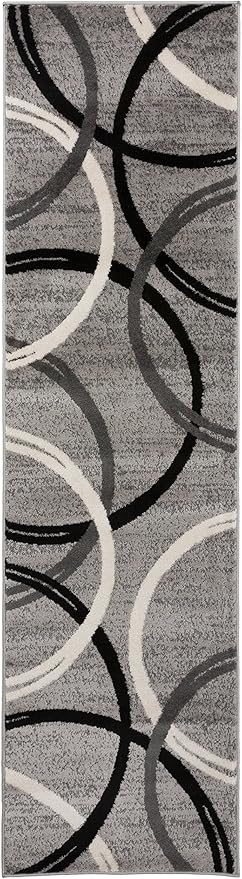 Rugshop Wavy Circles Design Runner Rug, Carpet with Jute Backing for Hallway or Entryway, Gray, 2'7" x 6'