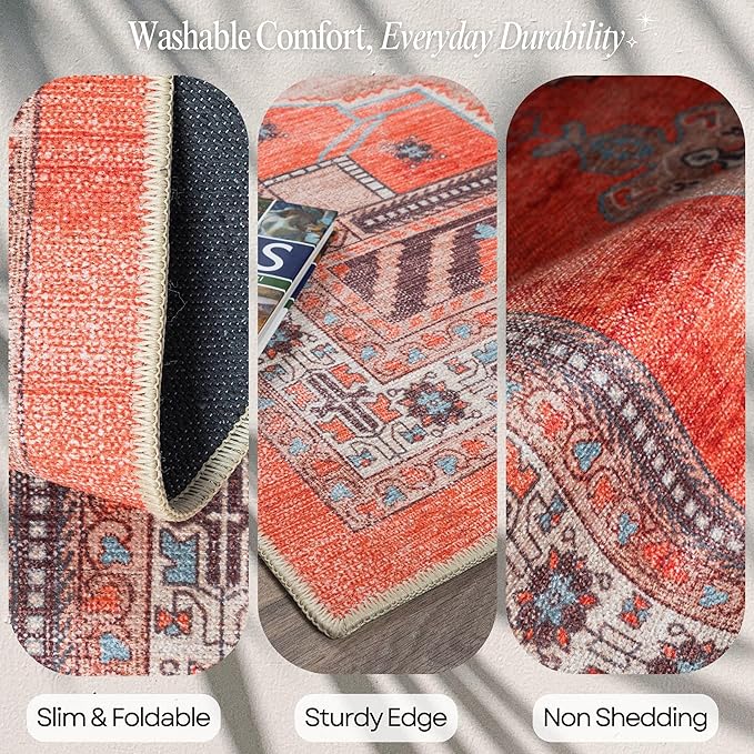 Fame Rugs Turkish Rug. Washable Vintage Oriental Antique Inspired Traditional Doormat Small Modern Area Rugs Luxury Entryway Entry Bedroom Bathroom Kitchen (380TT, 2' x 3')