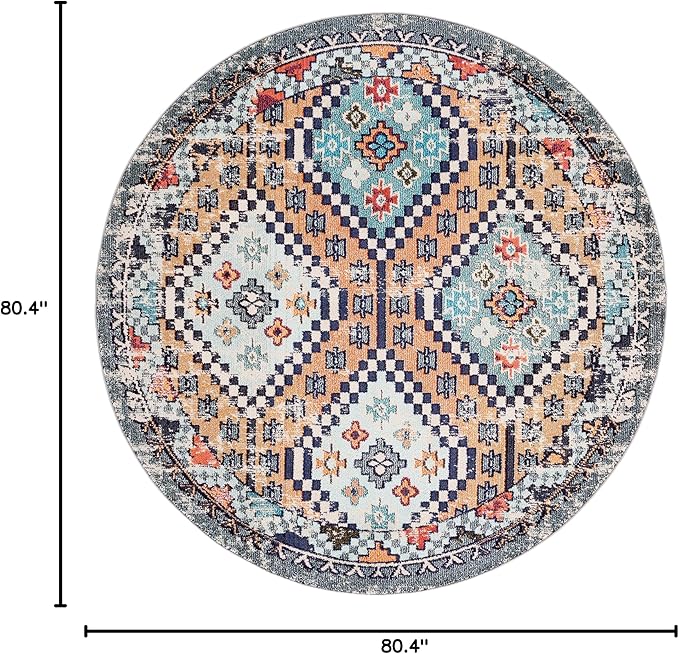 SAFAVIEH Madison Collection 6'7" Round Orange/Beige MAD418P Boho Diamond Distressed Non-Shedding Entryway Foyer Living Room Bedroom Kitchen Area Rug