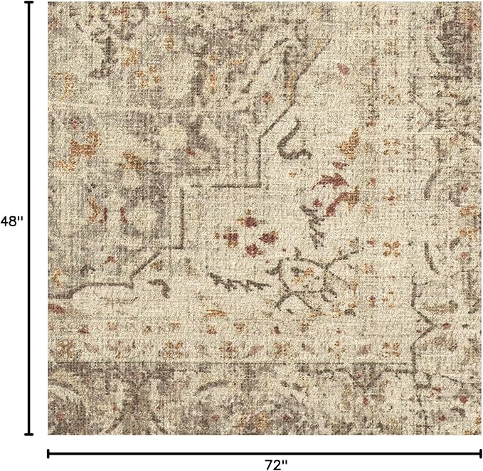 RUGGABLE Washable Vintage Area Rug – Sarrah Hazel 4x6, Stain-Resistant, Non-Slip – Medium Machine Washable Rugs for Living Room, Bedroom, Hallway, Entryway & Office–with Standard Pad