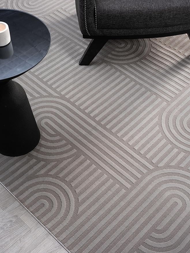 Annabel Modern Geometric Runner Rug for Kitchen, 2x7 Contemporary Arched and Linear Gray Runner, High-Low Pile Stain Resistant Carpet for Bedroom, Hallway or Entryway (2' x 7', Gray)