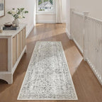 Black Runner Rug 2x5 Hallway Machine Washable Kitchen Vintage Distressed Non Slip Long Carpet Indoor Retro Floral Bedroom Accent Throw Rug for Bathroom Office Laundry Dining Room