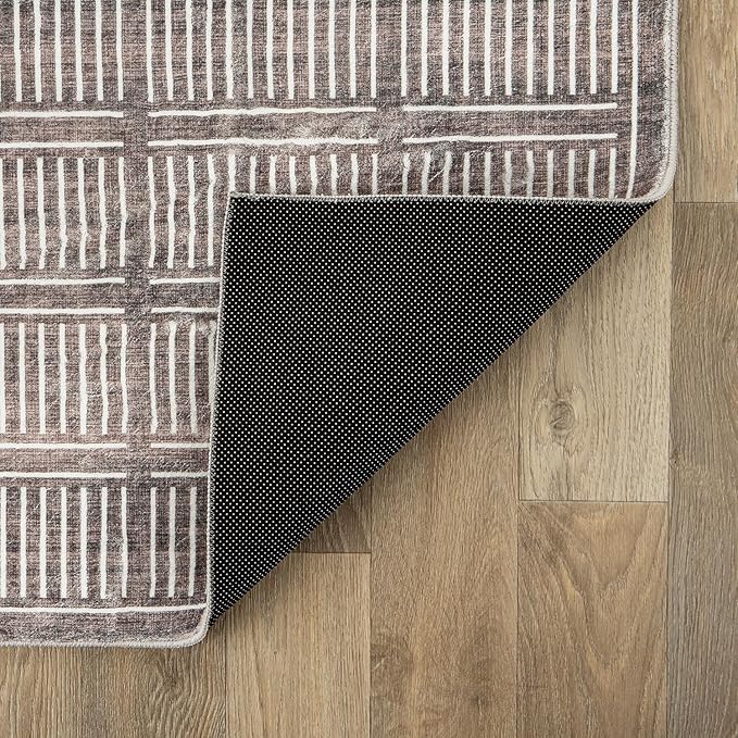 Rugshop Bohemian Stripe Lines Washable Non Slip Runner Rug 2' x 10' Brown