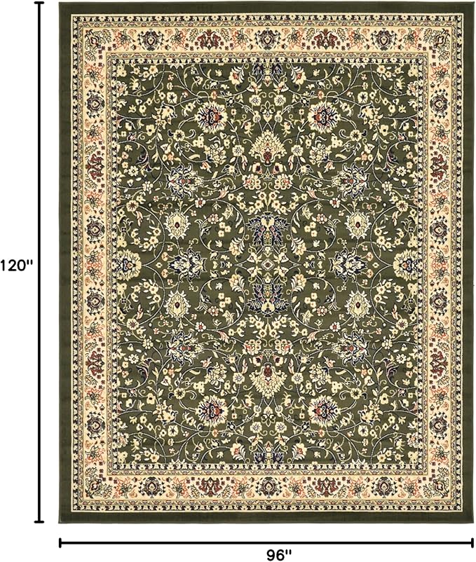 Rugs.com Yasmin Collection Rug – 8' x 10' Green Medium Rug Perfect for Living Rooms, Large Dining Rooms, Open Floorplans
