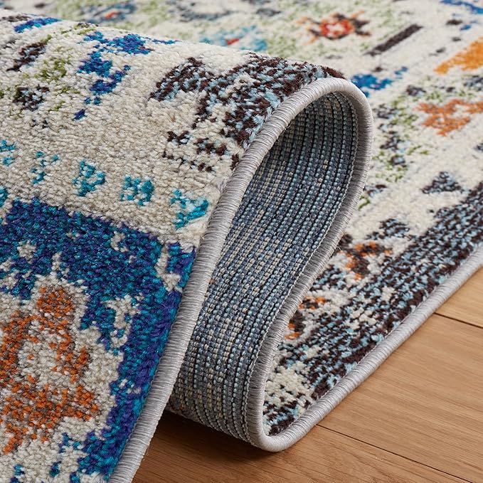 SAFAVIEH Madison Collection Runner Rug - 2'2" x 6', Navy & Beige, Boho Diamond Distressed Design, Non-Shedding & Easy Care, Ideal for High Traffic Areas in Living Room, Bedroom (MAD418M)