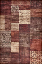 Tepook Modern Area Rug for Living Room, 4x6 Geometric Large Rugs for Bedroom, Washable Patchwork Rug Indoor Non-Slip Throw Carpets for Dining Room Office Farmhouse Home Decor, Red