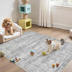 Area Rug Living Room Rugs - 4x6 Large Soft Indoor Neutral Modern Abstract Low Pile Washable Rug Carpet for Bedroom Dining Room Farmhouse Home Office - Vintage Grey